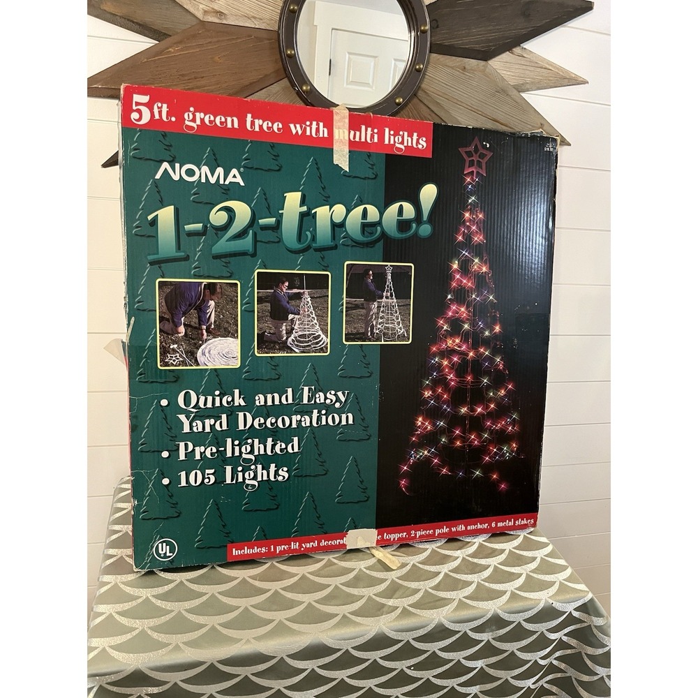 RARE Vintage NOMA EZ Tree Pre-Lit Christmas Yard Decoration 1998 5ft Multi Color